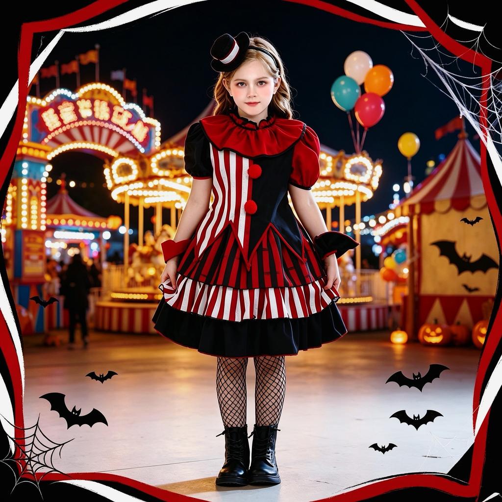 Girls Dark Clown Halloween Costume Polyester Polyester Fiber