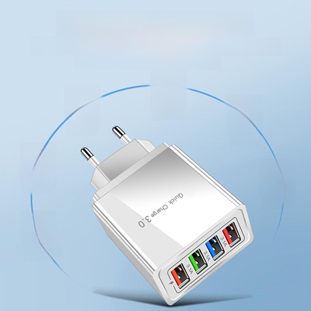 Зарядное устройство USB на 4 порта 3A со светодиодной подсветкой для мобильных телефонов и планшетов (Стандарт ЕС/США)