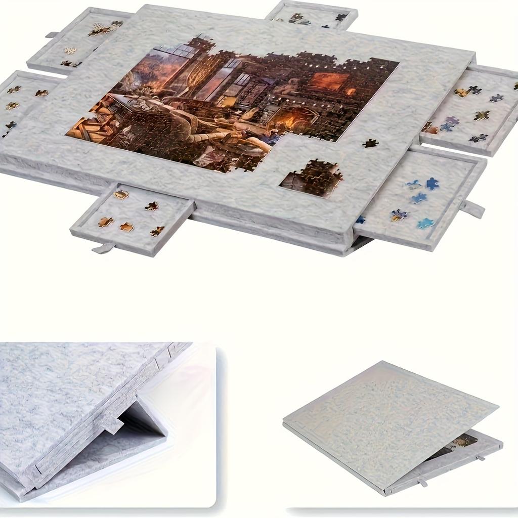 1 Set Professional Jigsaw Puzzle Table with 6 Drawers, Holds 1000 Pcs & Felt Board, Includes Display Lid & Stand, Gift Idea