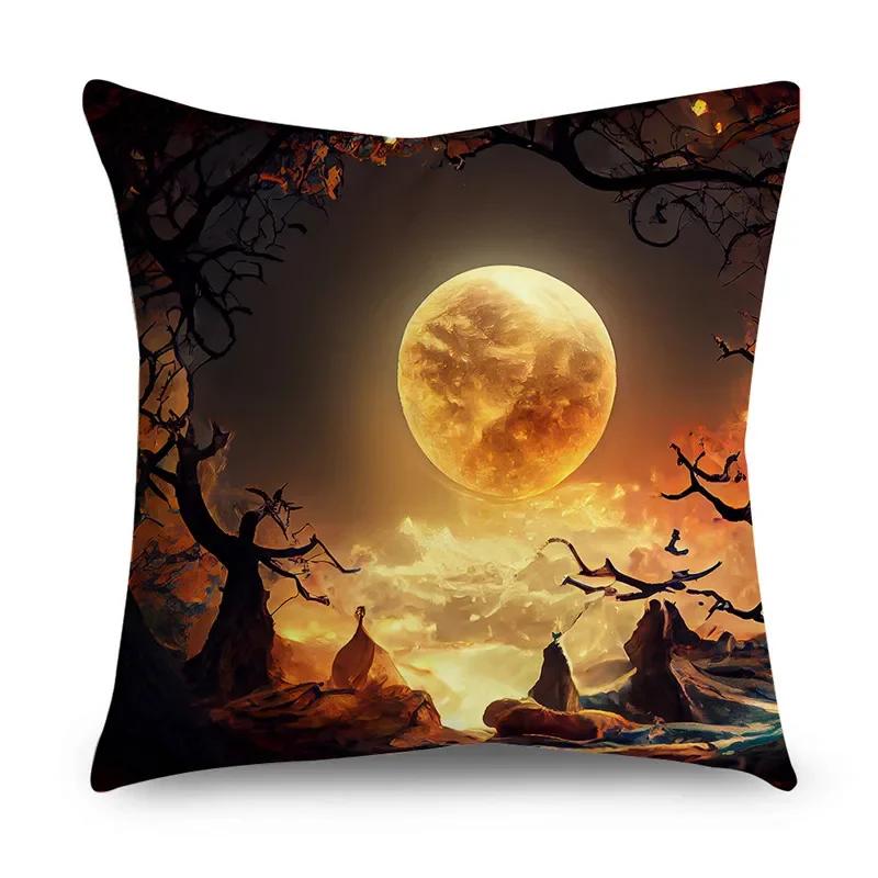 Halloween Horror Pumpkin Bat Print Pattern Cushion Cover Home Living Room Sofa Decoration Polyester Zipper Pillow