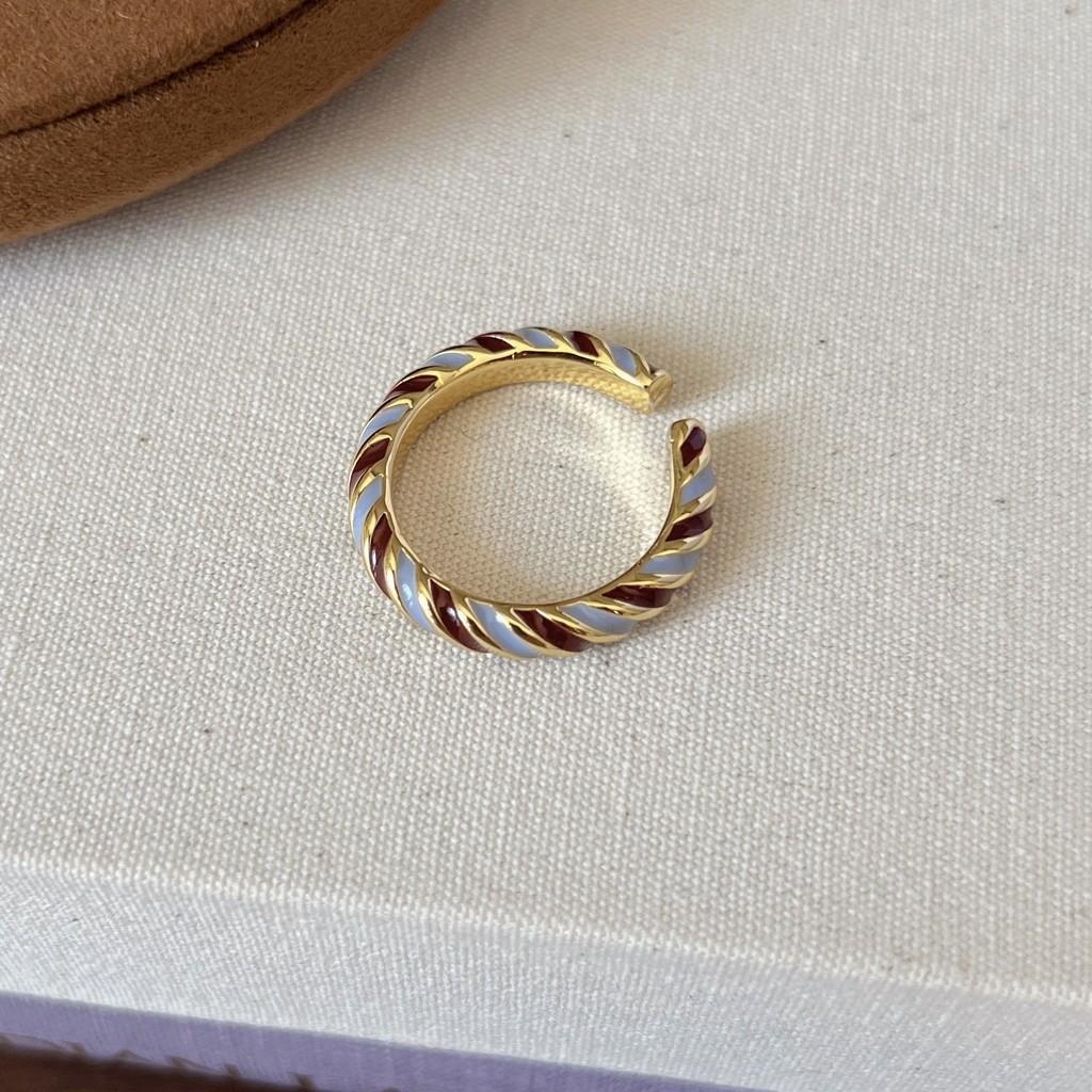 Elegant French Iris Violet Enamel Drop Oil Zircon Ring For Women Fashion Accessory