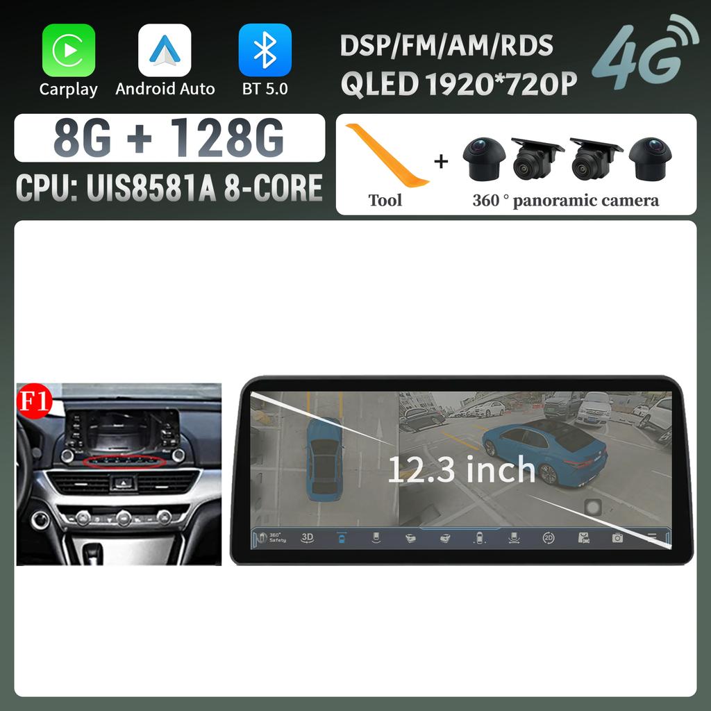 Android 14 12,3-дюймовый экран для Honda Accord 10 2018 2019 2020 2022 Автомагнитола Мультимедиа Навигация 4G Беспроводной BT CarPlay Стерео