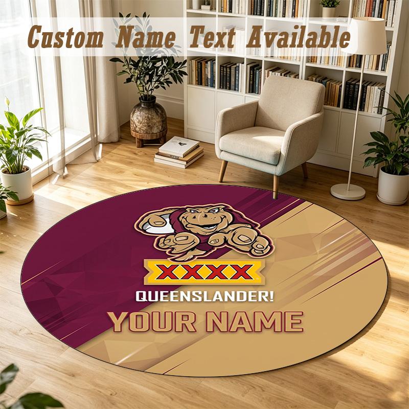 Round Rug Custom NameQueensland Maroons Pattern Non Slip Carpet Home Floor Decor
