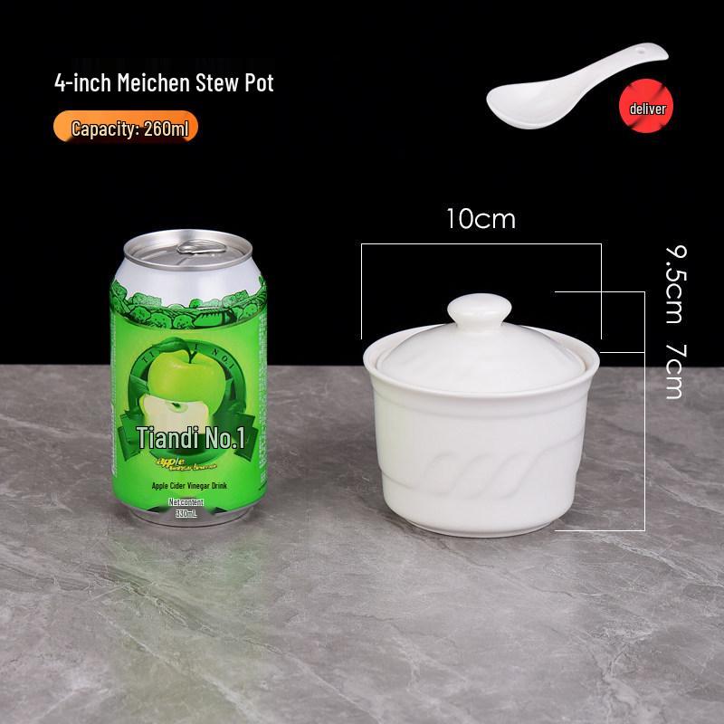 Белый керамический горшок для тушения с крышкой - Китайский суповой и пароварочный горшок в стиле Шасянь, с золотым ободком.