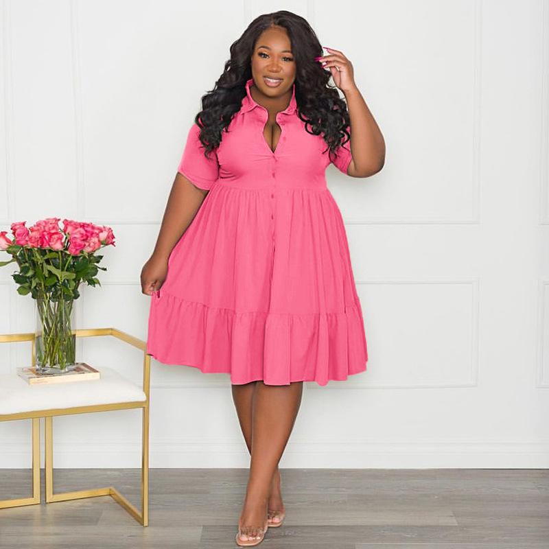 Новое летнее однобортное однобортное женское модное повседневное платье-рубашка с короткими рукавами больших размеров