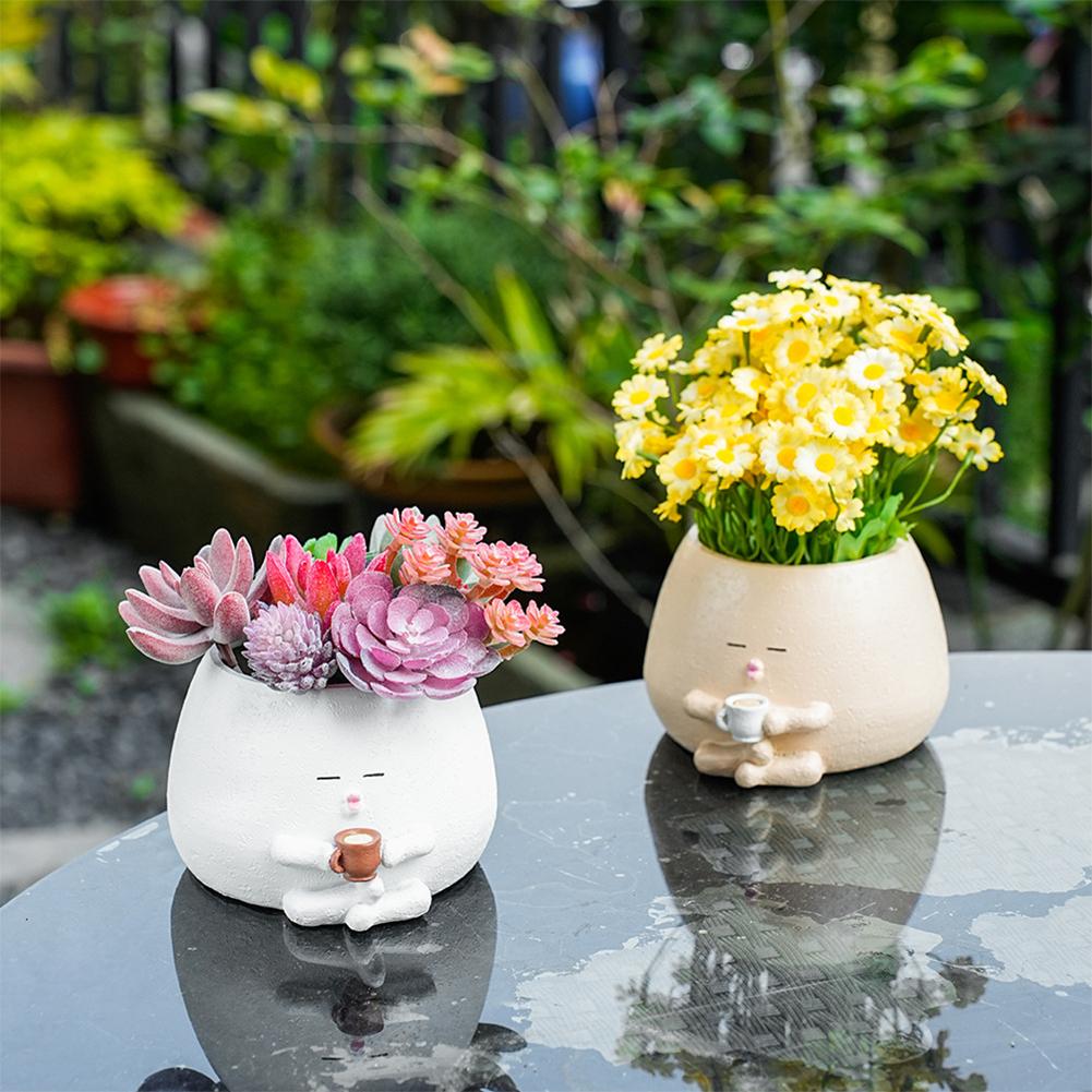 New Cute Flower Head Planter with Drainage Hole Creative Succulent Plant Pots Succulent Pots Ornament for Indoor Outdoor Plants