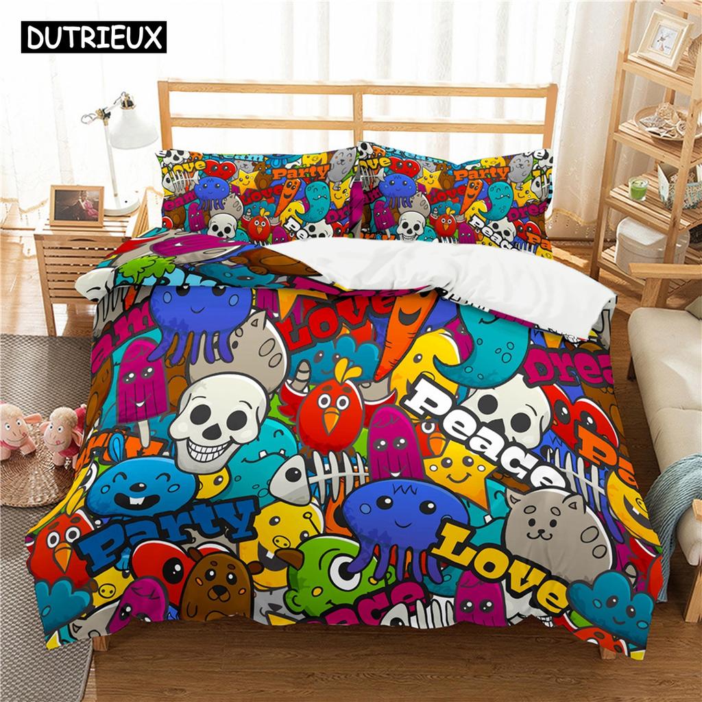 Комплекты постельного белья из полиэстера с рисунком в виде граффити для детей, комплекты постельного белья для мальчиков и подростков, комплект постельного белья размера «king size»