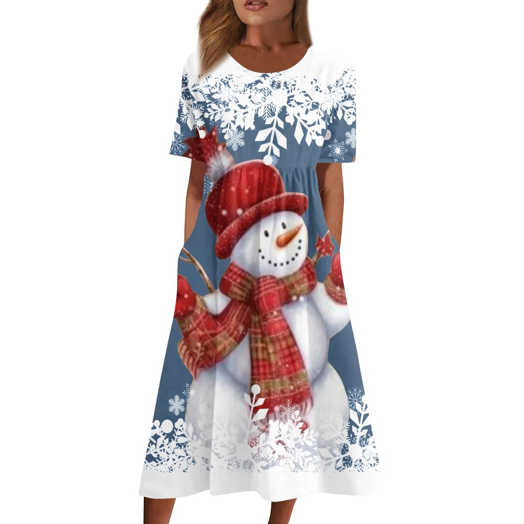 Women's Casual Fashion Christmas Print O-neck Dress