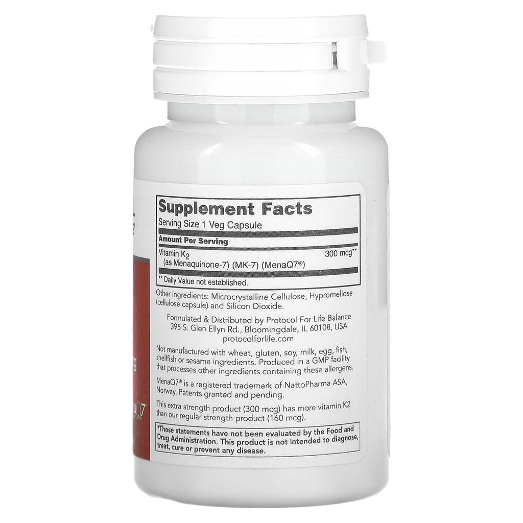 MK-7 Vitamin K2, Extra Strength, 300Mcg, 60 Veggie Caps