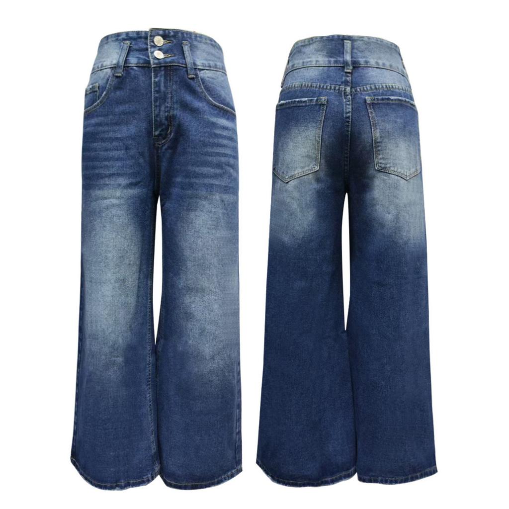Women's High Waist Washed Women's Jeans Fashionable Versatile Straight Leg Pants