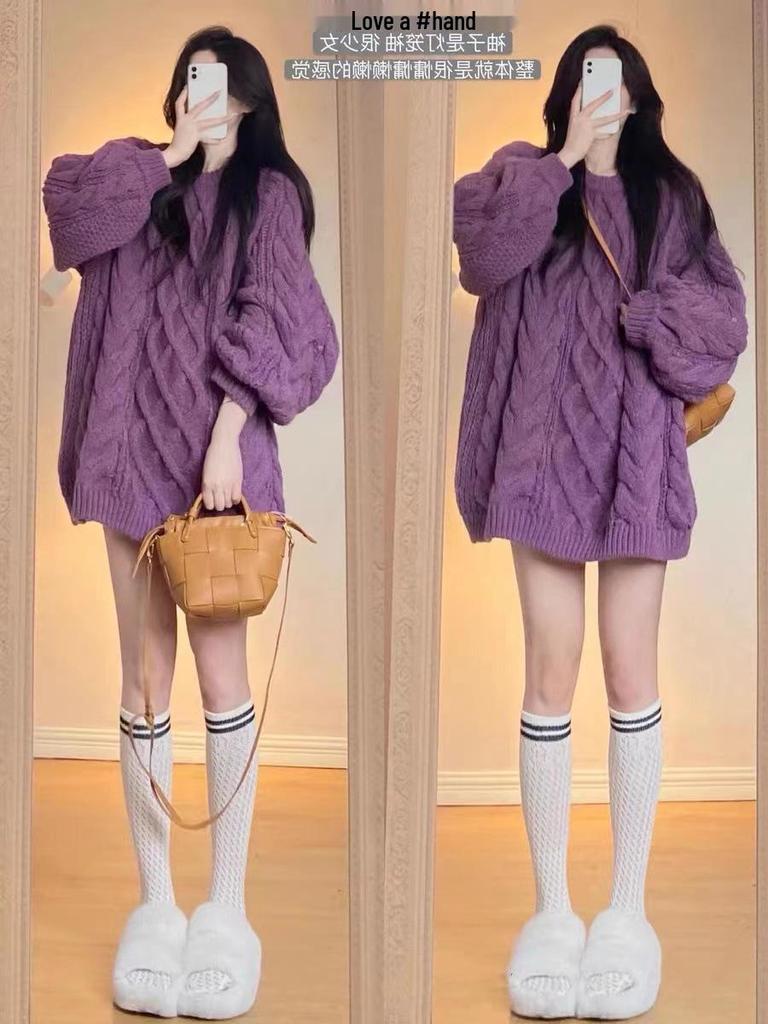 Женский свитер крупной вязки свободного кроя - Уютная одежда для осени/зимы