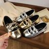 Girls Princess Ballet Shoes Gold Silver Versatile Children's Leather Shoes Fashion Sweet Kids Causal Performance Flat Shoes New