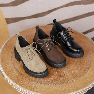 10 см маленькая внутренняя высота увеличение высокий каблук толстая подошва шнуровка маленькие кожаные туфли женские новые одинарные туфли