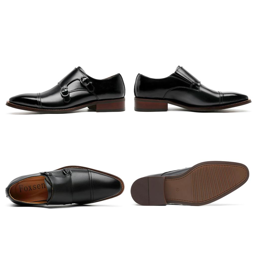 Деловое кожаное платье подлинные Monk прямые роскошные черные [Fox Sense] Туфли, Туфли, Мужская обувь, Кожа, Ремешок, Наконечник, Мужская обувь, Легкие,