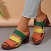 Смешивайте цвета Богемные туфли с открытым носком Женские повседневные шлепанцы с круглым носком Женские 2025 Лето Квадратный высокий каблук Женская обувь