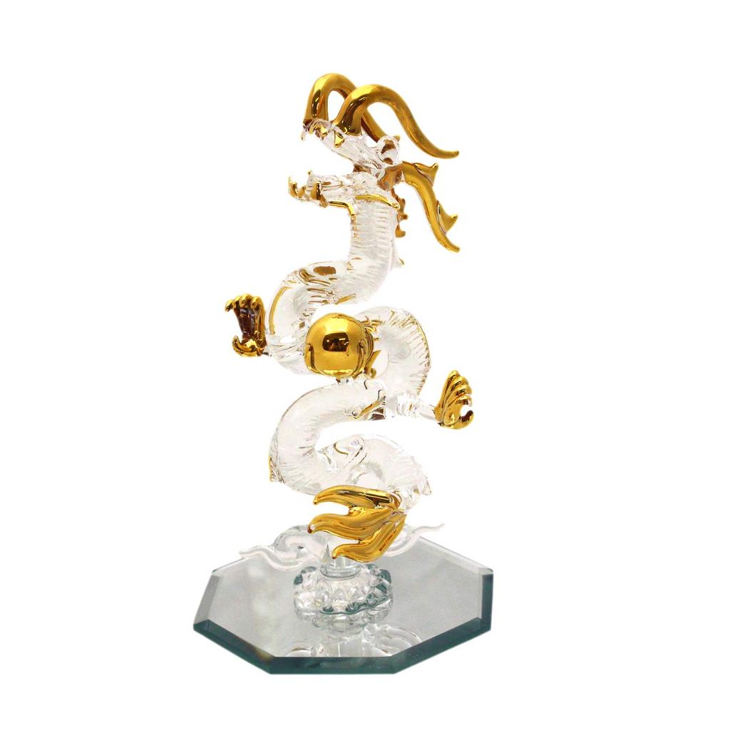 Four Cart Dragon Clear, Total Length: 14.5cm, Handmade Glass, Feng Shui, Good Luck, Ascending Dragon