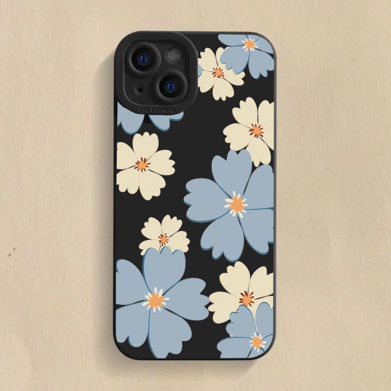Summer Blue Large Flower Phone Case For iPhone 16 14 15 13 12 11 Pro Max X XR XS 7 8 Plus SE 2020 Shockproof Silicone Soft Cover