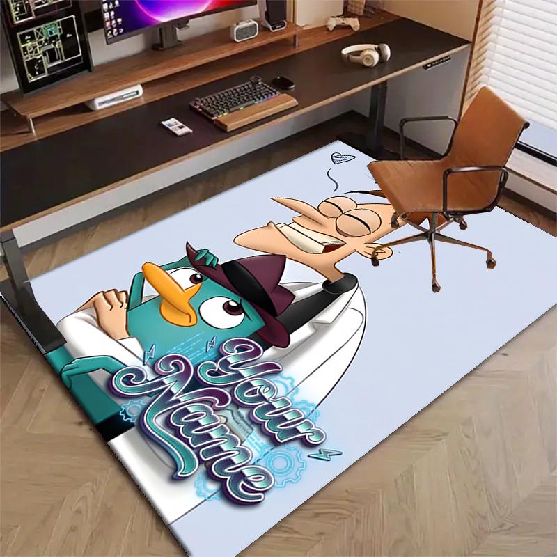 Phineas and Ferb Design Area Rug Personalized Name- Non-Slip, Soft & Cozy Floor Mat for Living Room, Office - Indoor/Outdoor Carpet