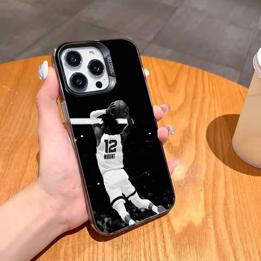 Крутой B-Баскетбол J-Ja M-Морант 12 Чехол для телефона для iPhone17,16,15,14,13,12,11,Pro,MAX Серый Матовый Силиконовый Черный Чехол