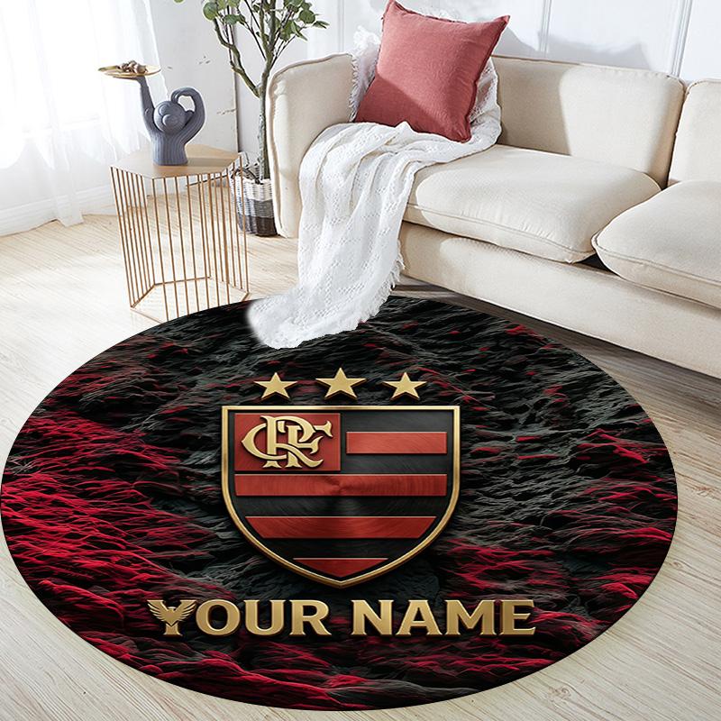 Custom Name Flamengo Round Area Rug,Carpet Rug for Living Room Bedroom Sofa Playroom Decor,Non-slip Floor Mat