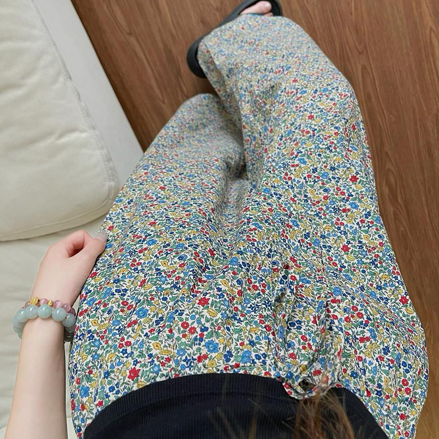 ins style retro sweet floral loose wide-leg pajama pants women's summer new casual home straight pants can be worn outside