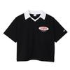 Kids Polo Short Loose Graphic Polo Girls Black 140 [Champion] Shirt, Sleeve, 100% Cotton, Fit, Print, V-Neck Shirt, Casual,