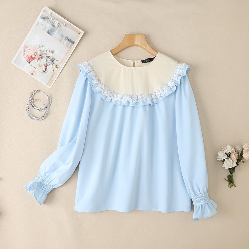 ZANZEA Женская повседневная кружевная блузка с круглым вырезом и длинным рукавом в стиле пэчворк