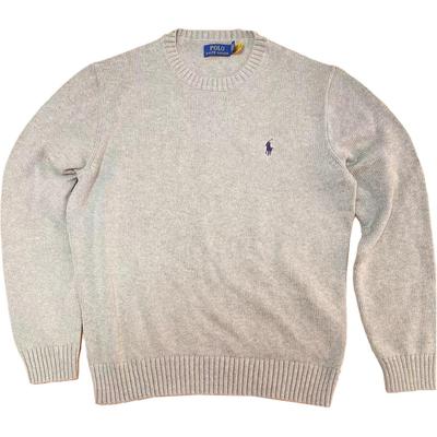 Polo FW23 Однотонный вышитый логотип с круглым вырезом, свитер для мужчин, серый 710884460-001