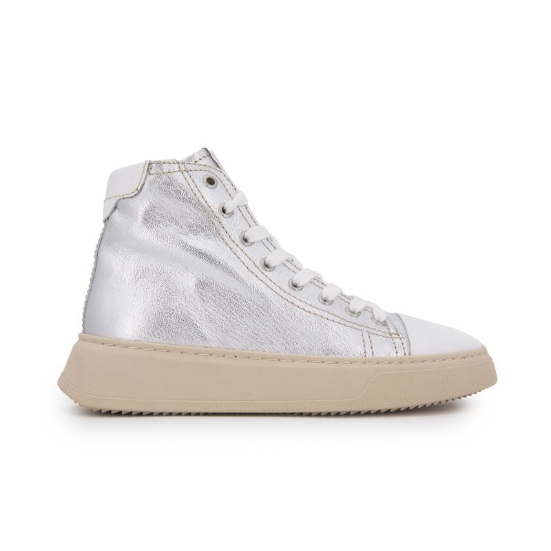 Женские серебристые высокие кеды на толстой подошве URBAN