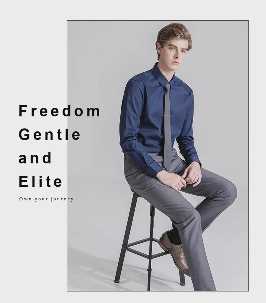 Мужская однотонная рубашка из бамбукового волокна с длинным рукавом, не требующая глажки, эластичная, белая — деловая, повседневная и не допускающая морщин