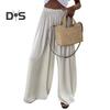 Women Pants Oversize Wide Leg Elastic Waist Casual Trousers Loose Fit Solid Color Thin Long Pants Daily Wear