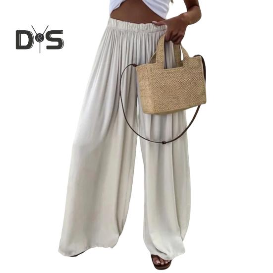 Women Pants Oversize Wide Leg Elastic Waist Casual Trousers Loose Fit Solid Color Thin Long Pants Daily Wear
