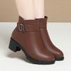 Fashion Comfort Soft Leather Women Round Toe Zipper Anti-slip Middle Heel Short Boots Winter Warm Thick Wool Thick Sole Snow Boots