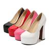 Catwalk High Heels Women's Thick Heel Thick Sole Waterproof Table Round Head Large Size Retro Shallow Mouth Single WZ