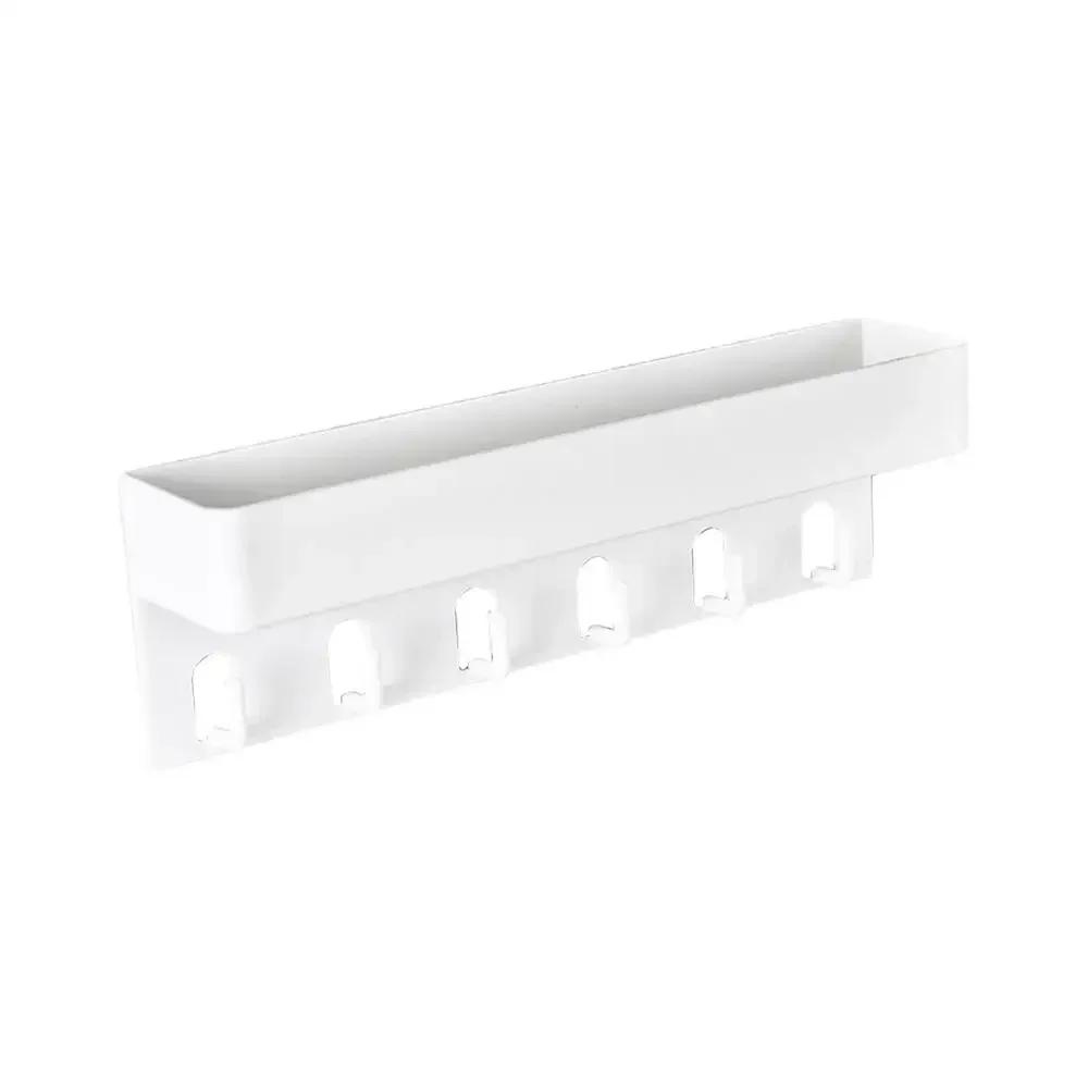 Настенная полка для хранения с поддоном и 6 крючками для почты, столовых приборов, хранения в ванной комнате, офисных инструментов, учебных принадлежностей и хранения закусок