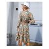 VEZFAA Женская мода весна осень цветочный узор принт с длинным рукавом V-образным вырезом с высокой талией повседневные платья