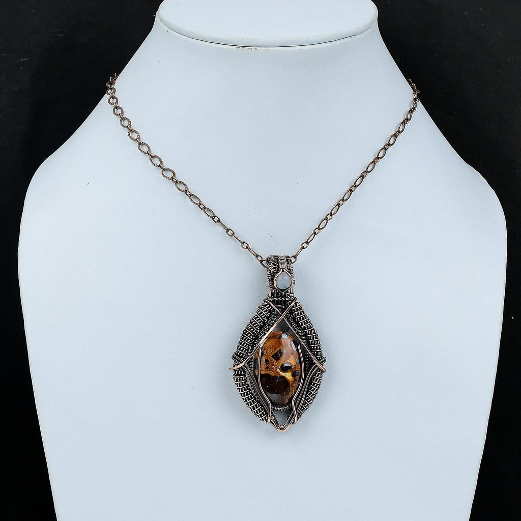 Подвеска из боксита, медная проволока, обернутая подвеска, Радуга, подвеска из лунного камня, драгоценный камень, медные украшения, подарок для мамы, подвеска ручной работы, ювелирные изделия из проволоки