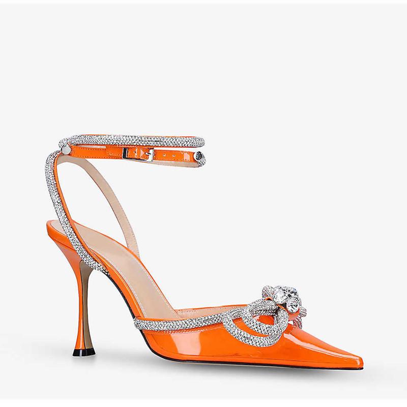 Женские туфли-лодочки с блестящими стразами в подиумном стиле, атласные летние женские туфли с бантом и кристаллами, туфли из натуральной кожи на высоком каблуке, вечерние туфли для выпускного вечера