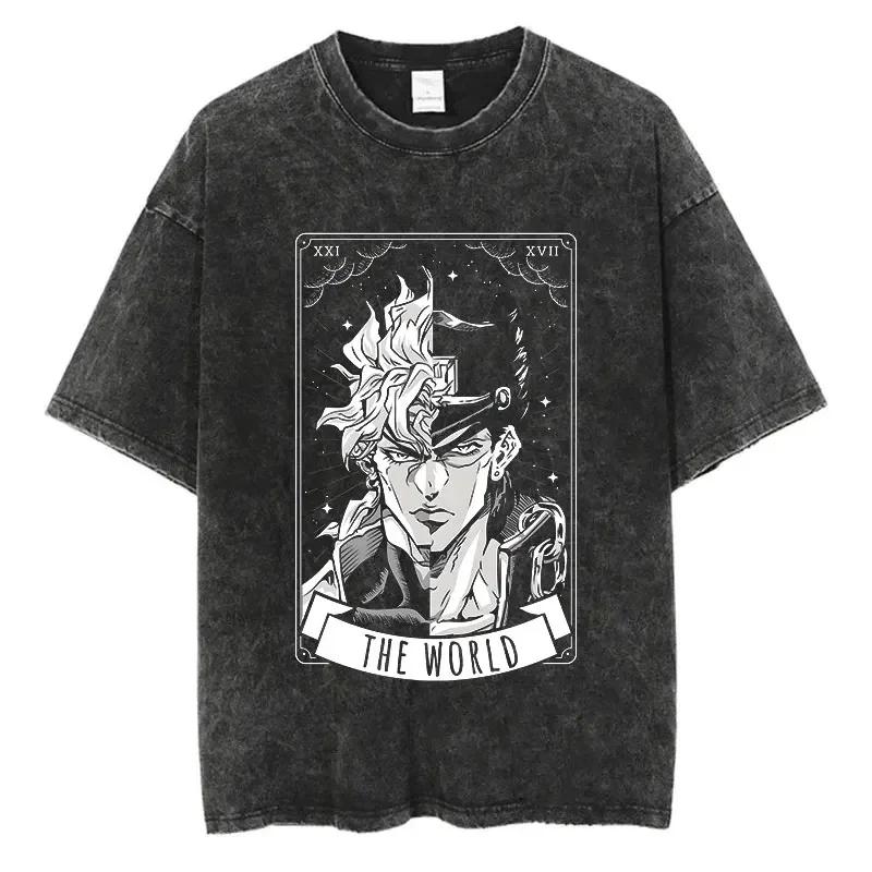 Винтажные стираные Аниме Принты JoJo's Bizarre Adventure Новое Поступление Чистый Хлопок Модные Мужские Футболки