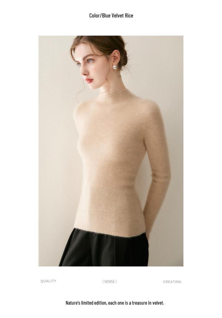 Women's 100% Pure Cashmere Seamless Half-High Collar Slim Fit Sweater - Perfect Knit Base for Autumn/Winter