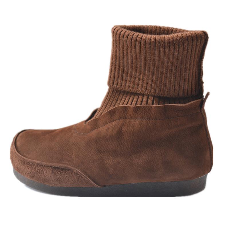 Модные винтажные женские сапоги Ботильоны из коровьей кожи на плоской подошве Ботильоны-носки с эластичной резинкой