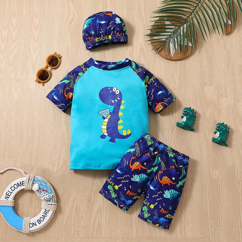 European & American Toddler Boys Dinosaur Summer Swimsuit Set