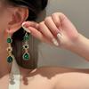 1 Pair Gold Color Long Drop Flower Earrings Emerald Green Stone Earrings Teardrop Cut Waterdrop Earrings Jewelry