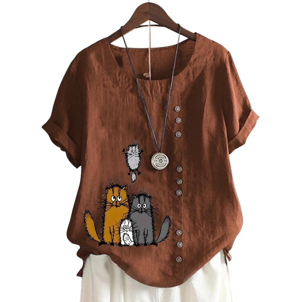 Женский повседневный топ с короткими рукавами, круглым вырезом и 11 уникальными цветочными принтами