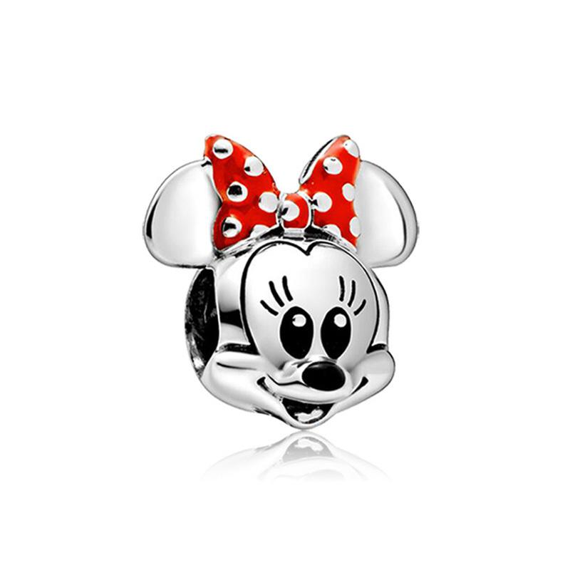 Fashionable 925 Silver Mickey Minnie Stitch Dangle Charms Bracelet Enamel Cartoon DIY Jewelry Gift