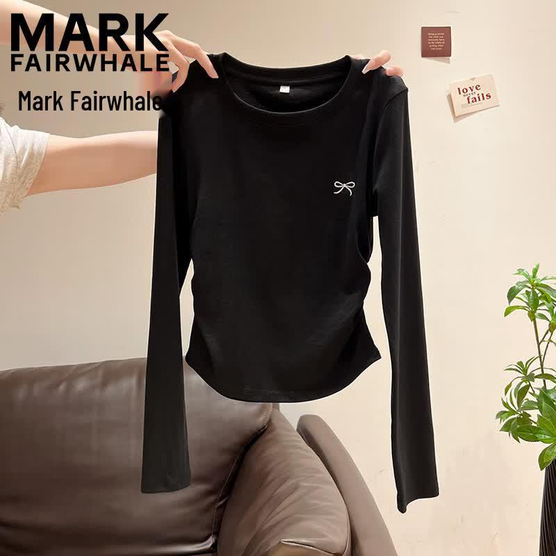 Mark Fairwhale Женская осенняя плиссированная футболка с длинным рукавом и бантом