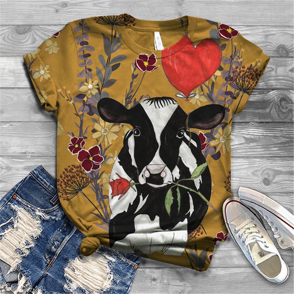 Женская футболка с коротким рукавом, летняя повседневная анимационная лошадь, цифровой 3D принт, сексуальный топ с диагональным воротником, свободный женский пуловер