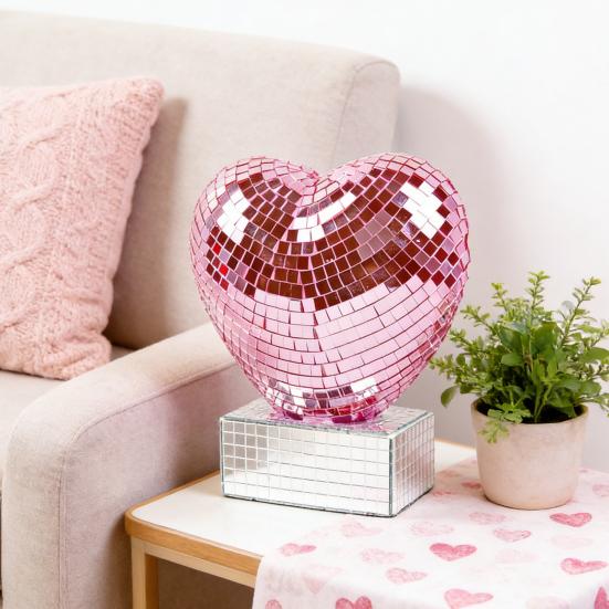 Фигурка Диско Сердце Блестящая Красная Розовая Сердцевидная Настольная Центральная Композиция Романтическое Отражающее Диско Зеркальное Сердце для Дня Святого Валентина Юбилея Свадьбы