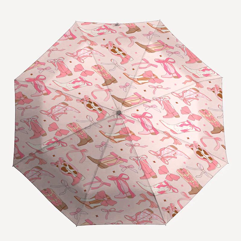 1pc Pink Bow Boots Pattern Umbrella with Plastic Handle,Suitable for All Seasons UmbrellaPT562