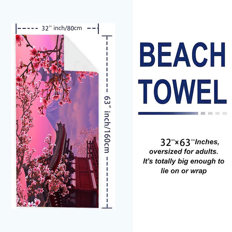 Mount Fuji Cherry Blossoms Print Beach Towel, Large Soft Quick Dry Towel for Beach Camping Swimming